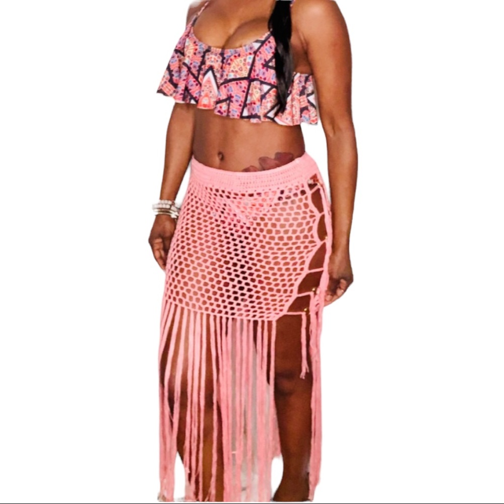 Sexy pink mesh bikini cover-up
